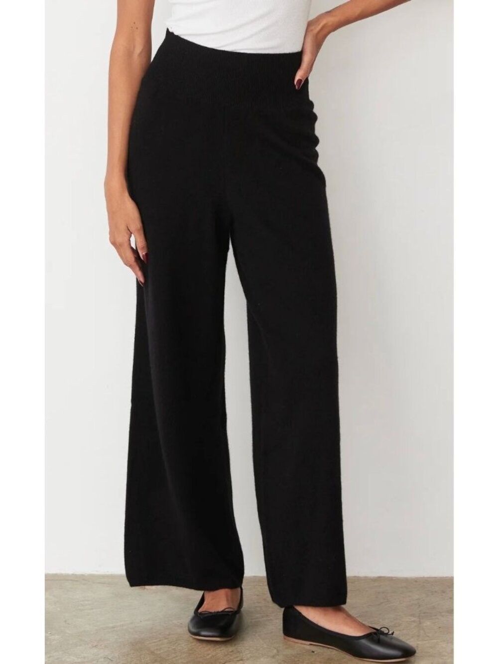 NWT MONROW cashmere wide leg crop knit pants black size large